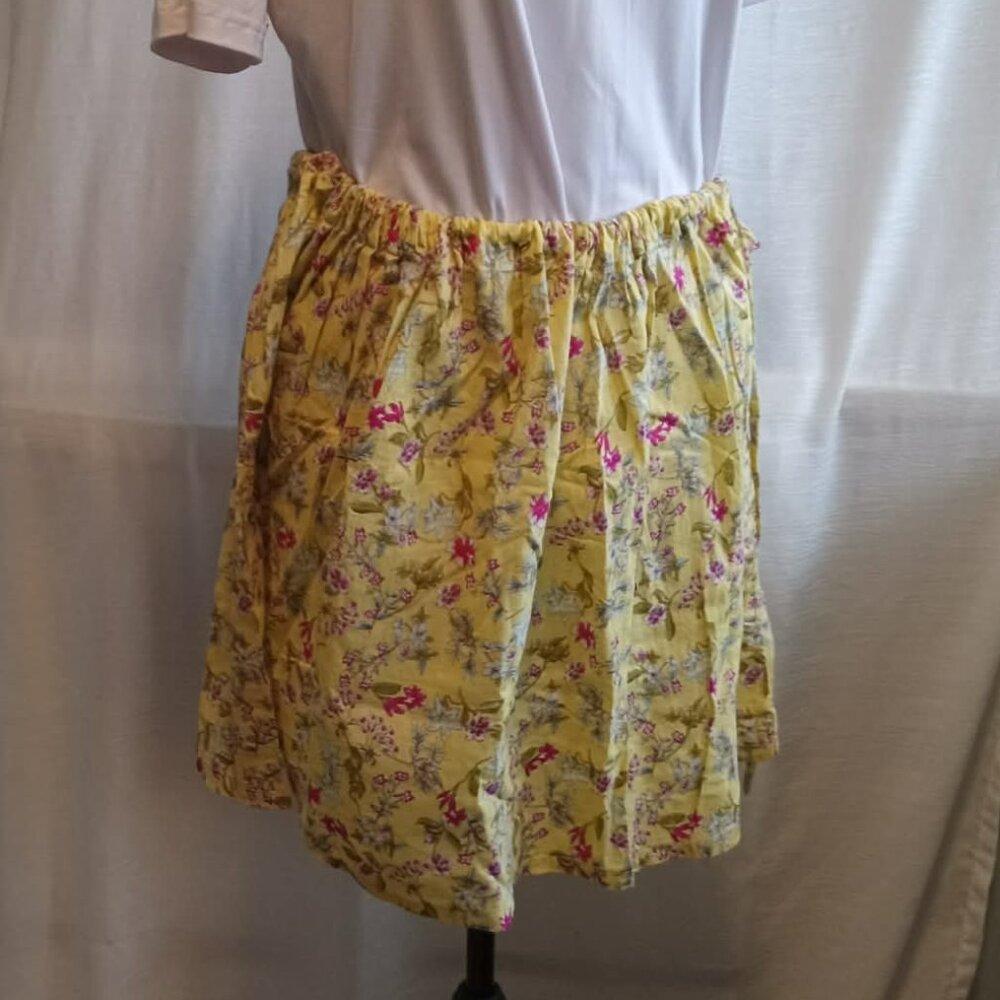 Handmade cotton chiffon skirt with tie belt, stretch waist